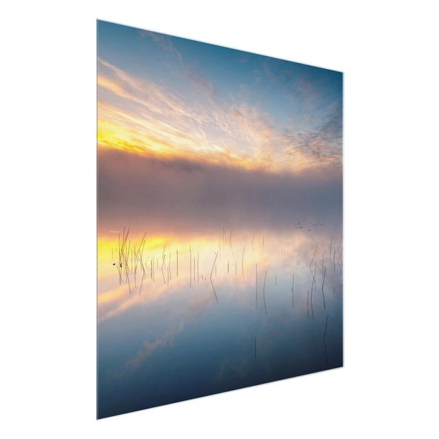 Glasbild - Sonnenaufgang schwedischer See - Quadrat 1:1