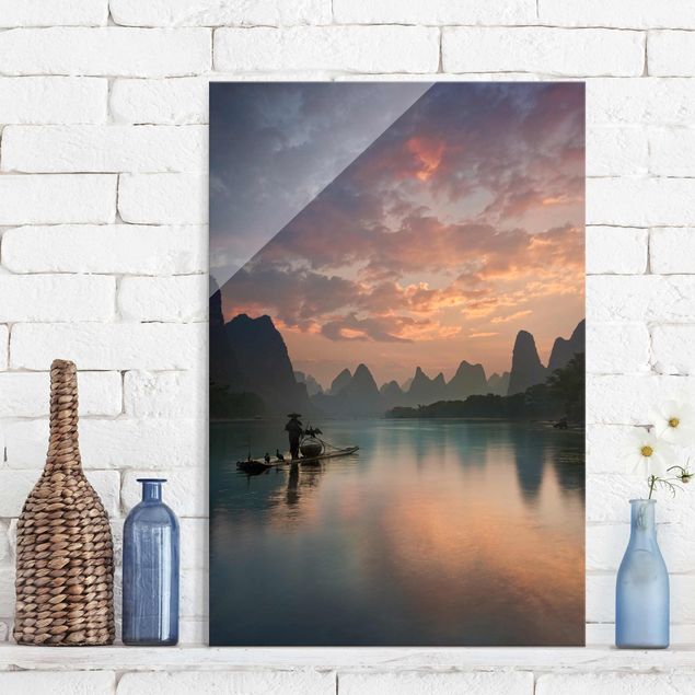 Glas Magnetboard Sonnenaufgang über chinesischem Fluss