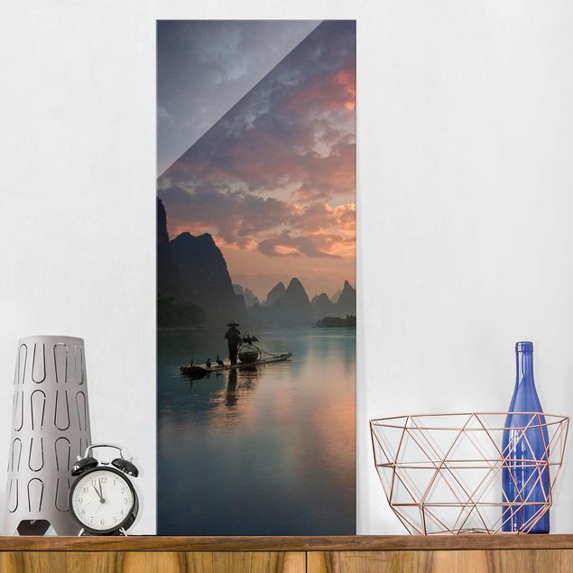 Magnettafel Glas Sonnenaufgang über chinesischem Fluss