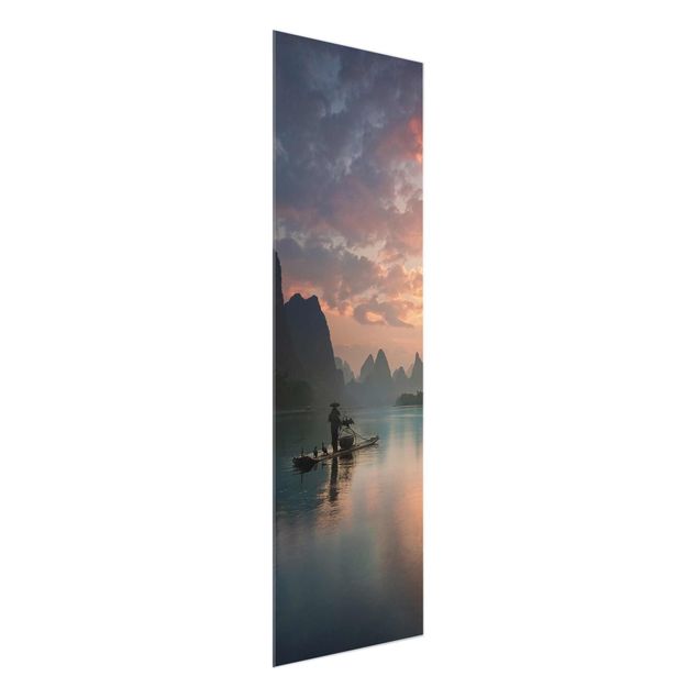 Glasbild - Sonnenaufgang über chinesischem Fluss - Panel