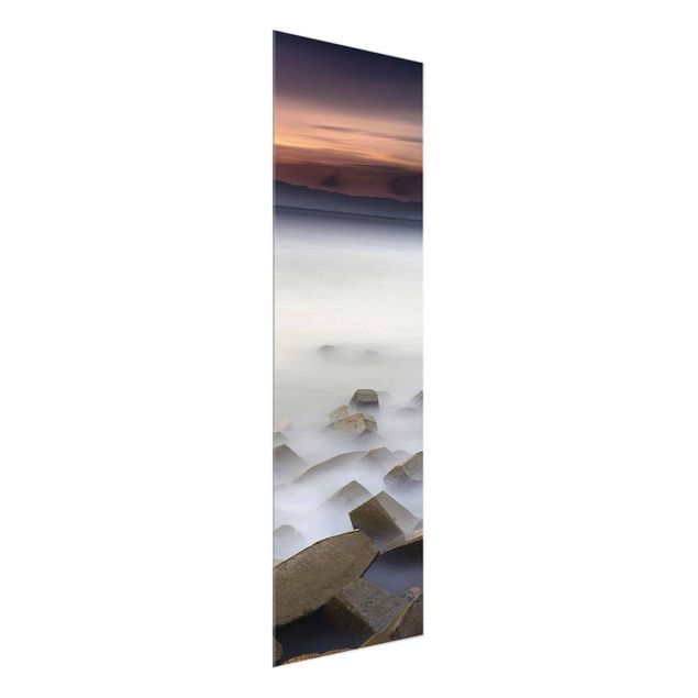Glasbild - Sonnenuntergang im Nebel - Panel