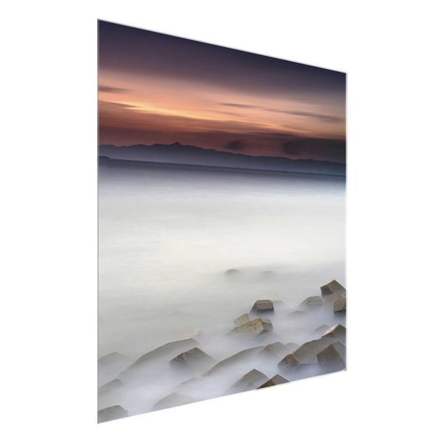 Glasbild - Sonnenuntergang im Nebel - Quadrat 1:1