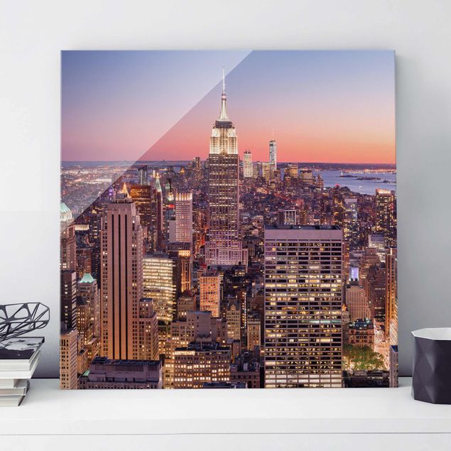 Magnettafel Glas Sonnenuntergang Manhattan New York City