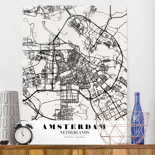 Glas Magnettafel Stadtplan Amsterdam - Klassik