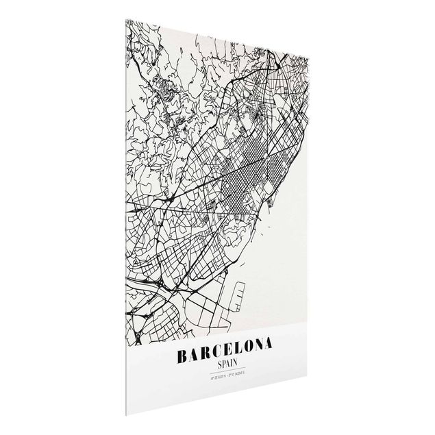 Glasbild - Stadtplan Barcelona - Klassik - Hochformat 4:3