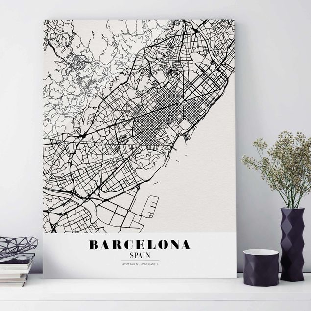 Glas Magnetboard Stadtplan Barcelona - Klassik