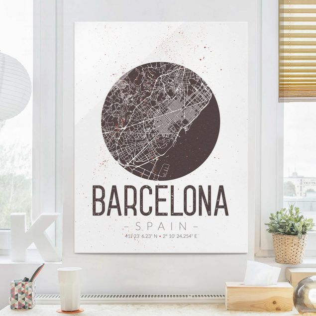 Glas Magnettafel Stadtplan Barcelona - Retro