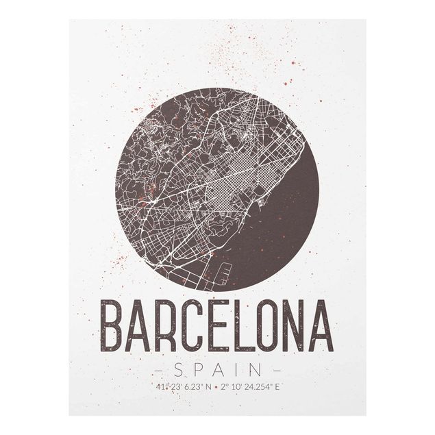 Glasbild - Stadtplan Barcelona - Retro - Hochformat 4:3