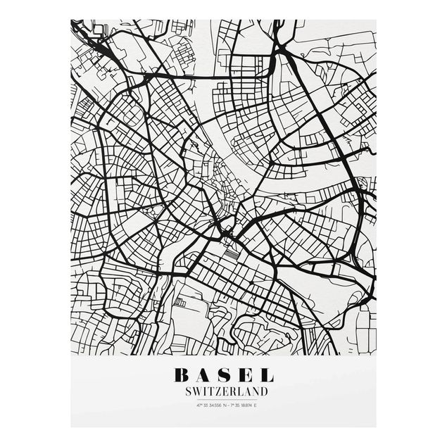 Glasbild - Stadtplan Basel - Klassik - Hochformat 4:3