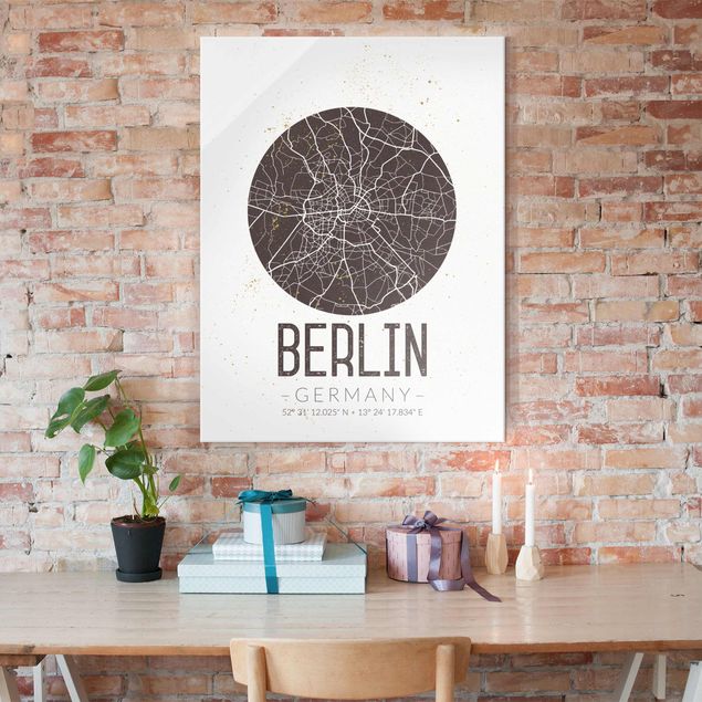 Glasbild - Stadtplan Berlin - Retro - Hochformat 4:3