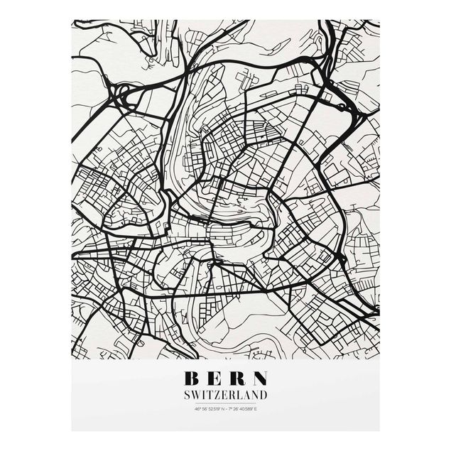 Glasbild - Stadtplan Bern - Klassik - Hochformat 4:3
