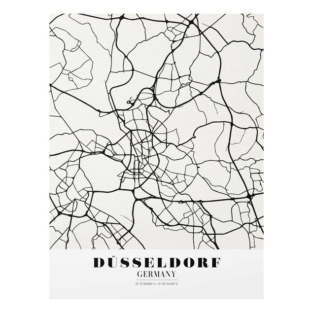 Glasbild - Stadtplan Düsseldorf - Klassik - Hochformat 4:3