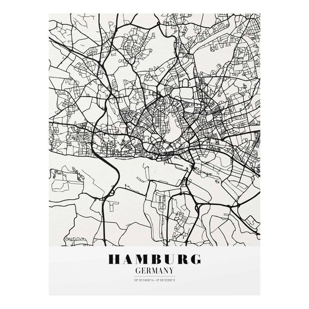 Glasbild - Stadtplan Hamburg - Klassik - Hochformat 4:3