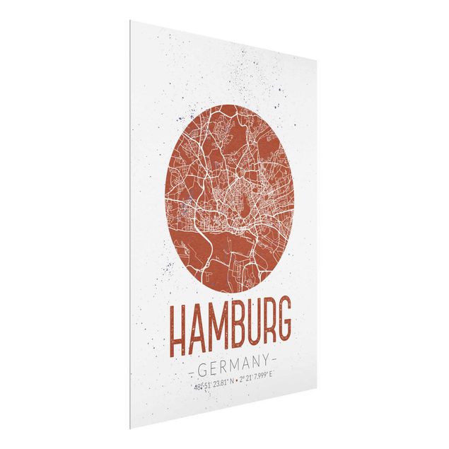 Glasbild - Stadtplan Hamburg - Retro - Hochformat 4:3