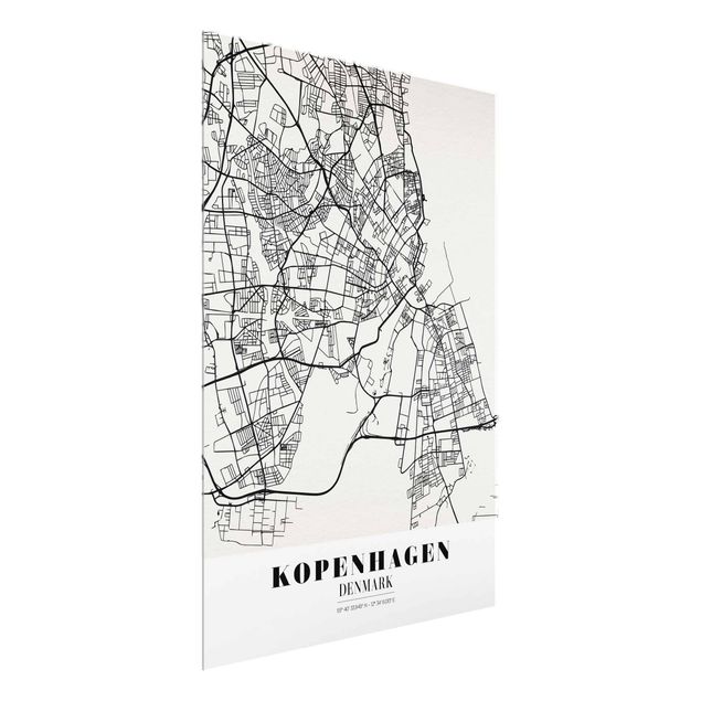 Glasbild - Stadtplan Kopenhagen - Klassik - Hochformat 4:3
