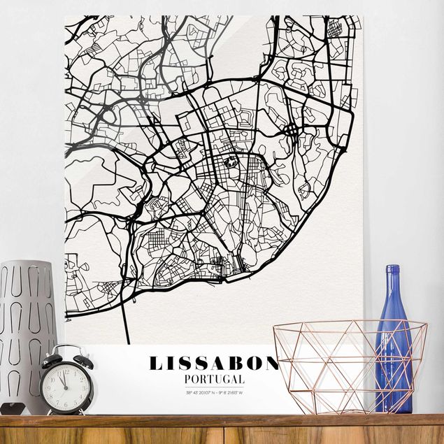 Glas Magnettafel Stadtplan Lissabon - Klassik