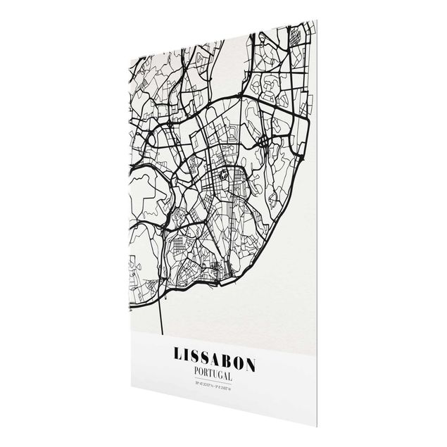 Glasbild - Stadtplan Lissabon - Klassik - Hochformat 4:3