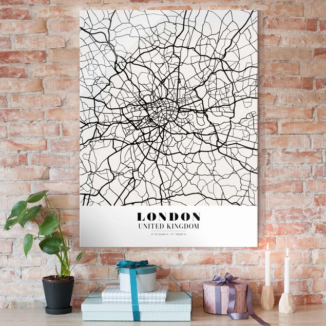 Magnettafel Glas Stadtplan London - Klassik