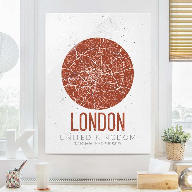 Glas Magnetboard Stadtplan London - Retro