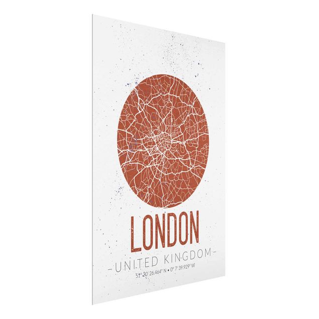 Glasbild - Stadtplan London - Retro - Hochformat 4:3