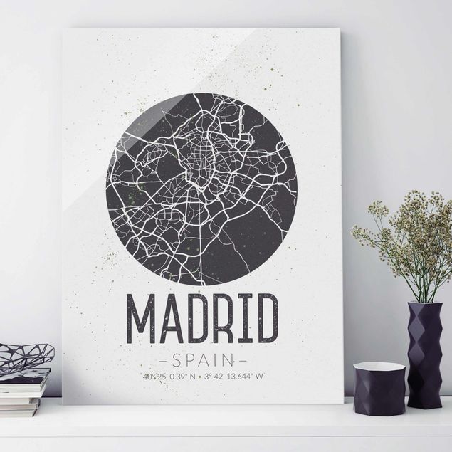 Glas Magnetboard Stadtplan Madrid - Retro