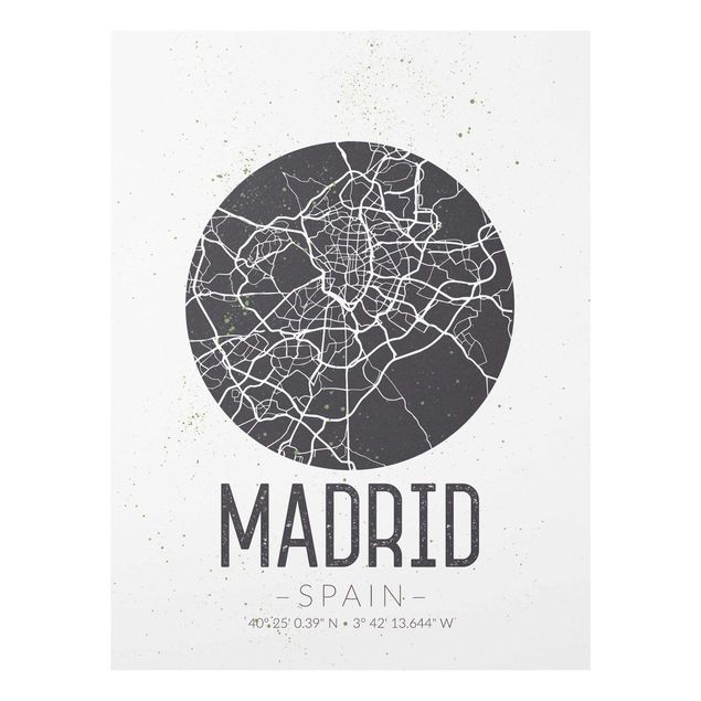 Glasbild - Stadtplan Madrid - Retro - Hochformat 4:3