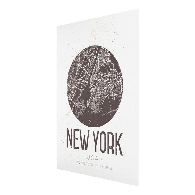 Glasbild - Stadtplan New York - Retro - Hochformat 4:3