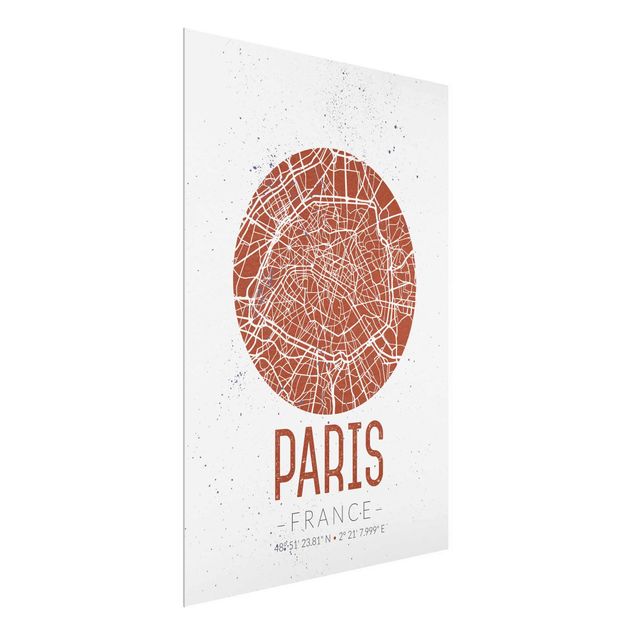Glasbild - Stadtplan Paris - Retro - Hochformat 4:3