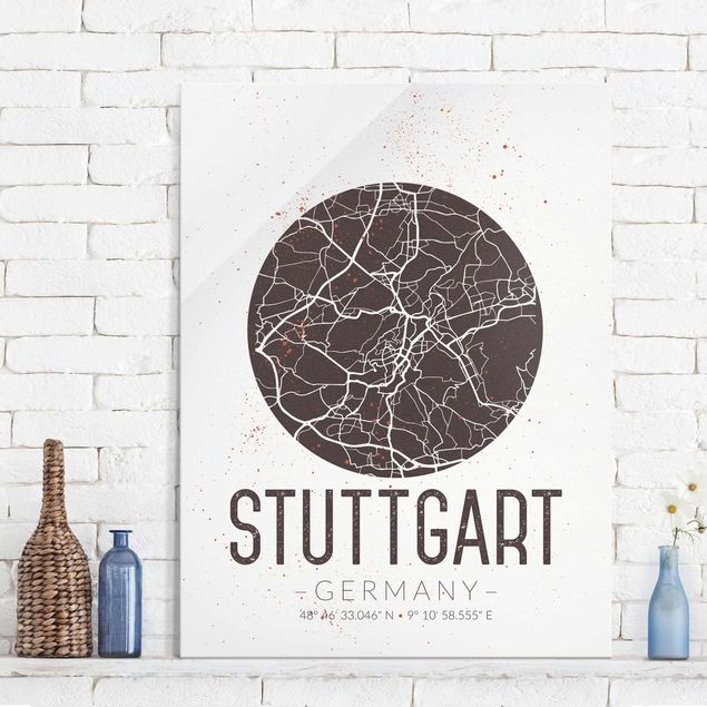 Glas Magnettafel Stadtplan Stuttgart - Retro