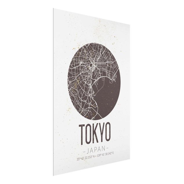 Glasbild - Stadtplan Tokyo - Retro - Hochformat 4:3
