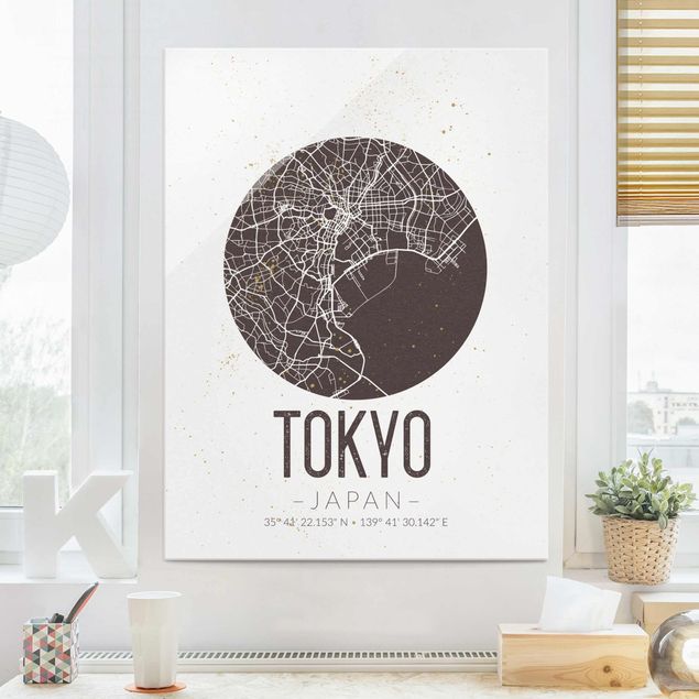 Glas Magnetboard Stadtplan Tokyo - Retro