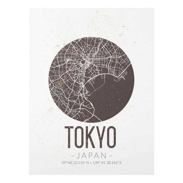 Glasbild - Stadtplan Tokyo - Retro - Hochformat 4:3