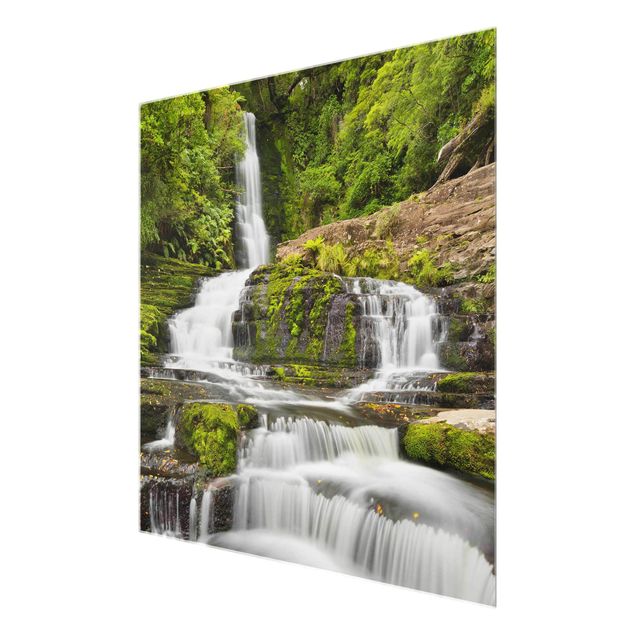 Glasbild - Upper McLean Falls in Neuseeland - Quadrat 1:1