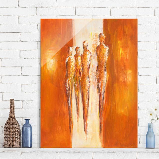 Glas Magnetboard Petra Schüßler - Vier Figuren in Orange 02