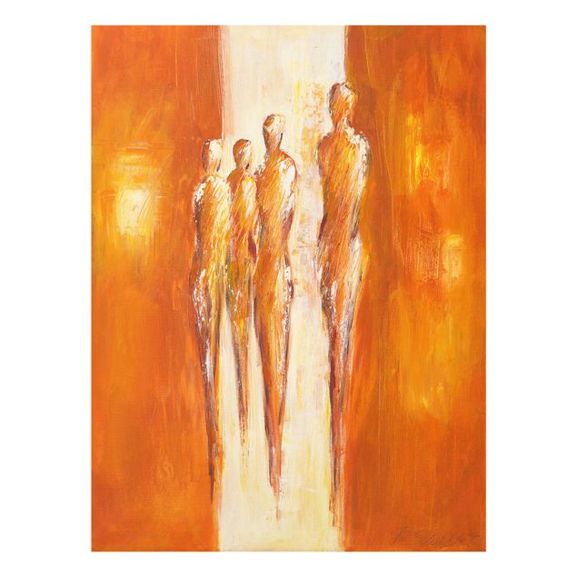 Glasbild - Vier Figuren in Orange 02 - Hochformat 3:4