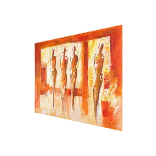 Glasbild - Vier Figuren in Orange - Querformat 4:3