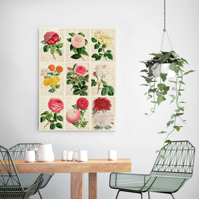 Glasbild - Vintage Blumen Collage - Hochformat 3:4