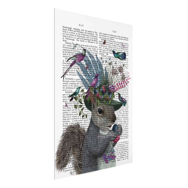 Glasbild - Vogelfänger - Eichhörnchen mit Eicheln - Hochformat 4:3
