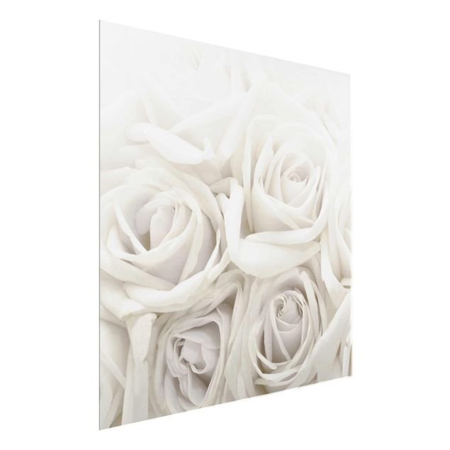 Glasbild - Wedding Roses - Quadrat 1:1 - Blumenbild Glas