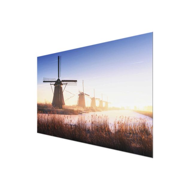 Glasbild - Windmühlen von Kinderdijk - Quer 3:2