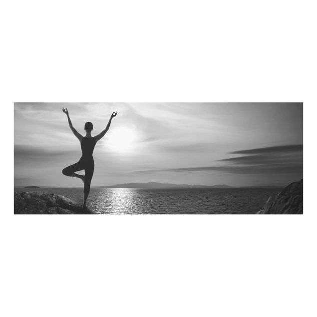 Glasbild - Yoga schwarz weiss - Panorama Quer