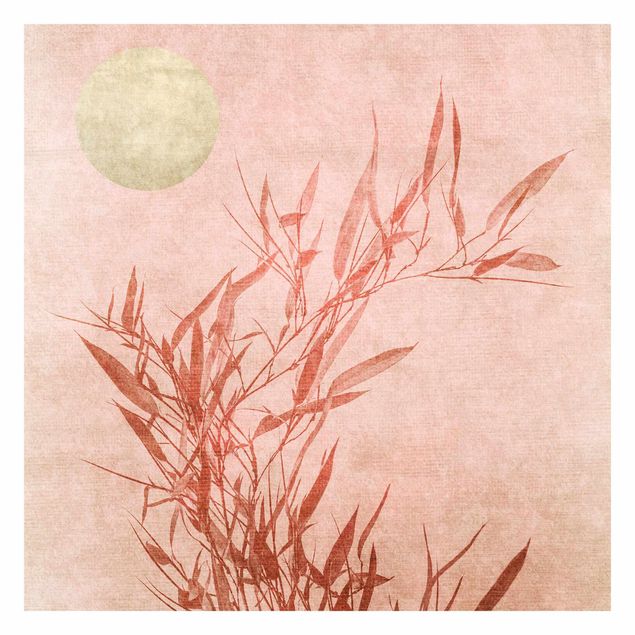 Fototapete - Goldene Sonne mit Rosa Bambus