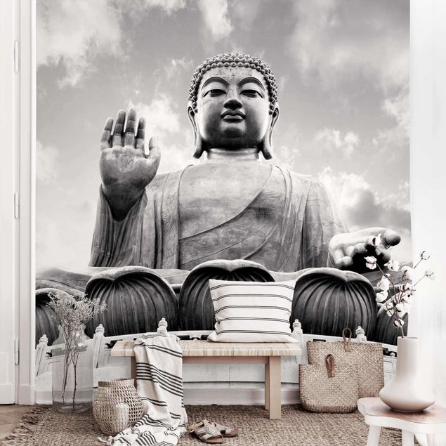 Fototapete - Großer Buddha Schwarz-Weiß