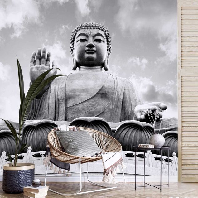 Fototapete - Großer Buddha Schwarz-Weiß