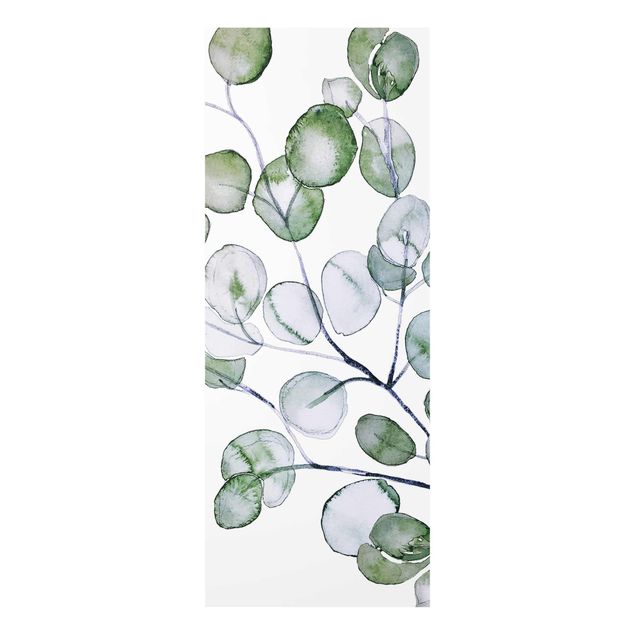 Glasbild - Grünes Aquarell Eukalyptuszweig - Hochformat