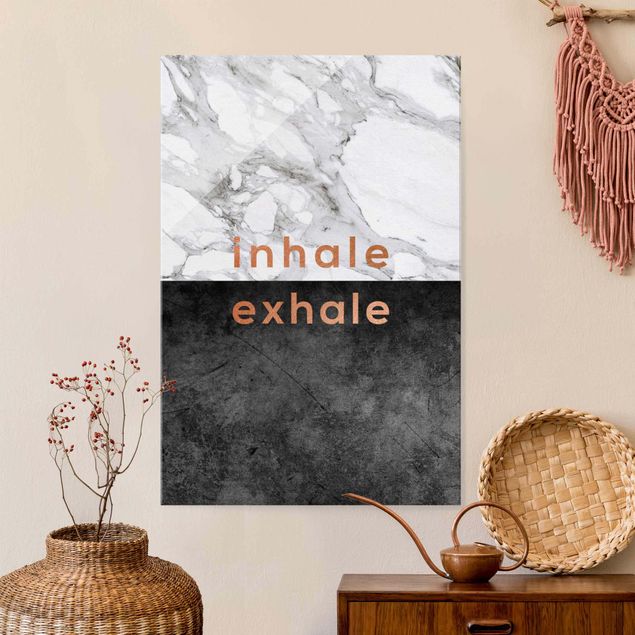 Glas Magnetboard Inhale Exhale Kupfer und Marmor