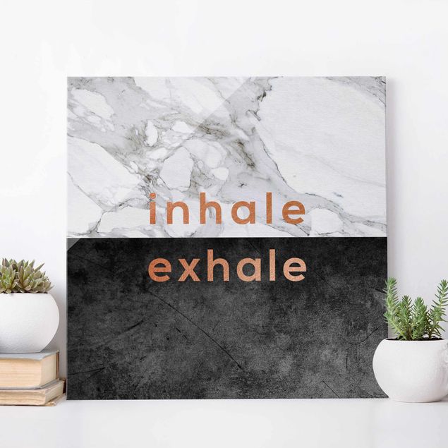 Magnettafel Glas Inhale Exhale Kupfer und Marmor