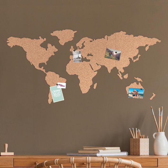 Wandaufkleber Weltkarte Kork Pinnwand mit 16 Landkarten-Pins 100 x 45 cm