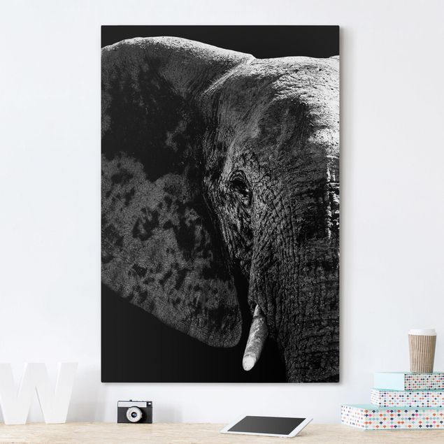 Leinwandbild Schwarz-Weiß - Afrikanischer Elefant schwarz-weiß - Hoch 2:3