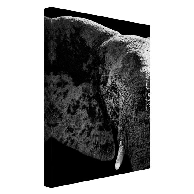 Leinwandbild Schwarz-Weiß - Afrikanischer Elefant schwarz-weiß - Hoch 2:3